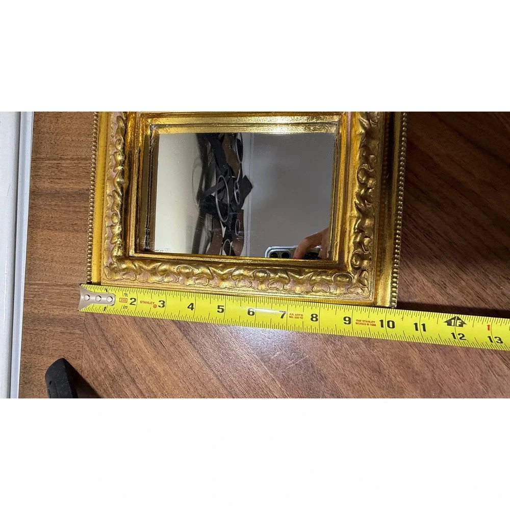 Vintage Gold Ornate Baroque Tabletop Vanity Mirror Easel Back 7.5x9.5 Frame